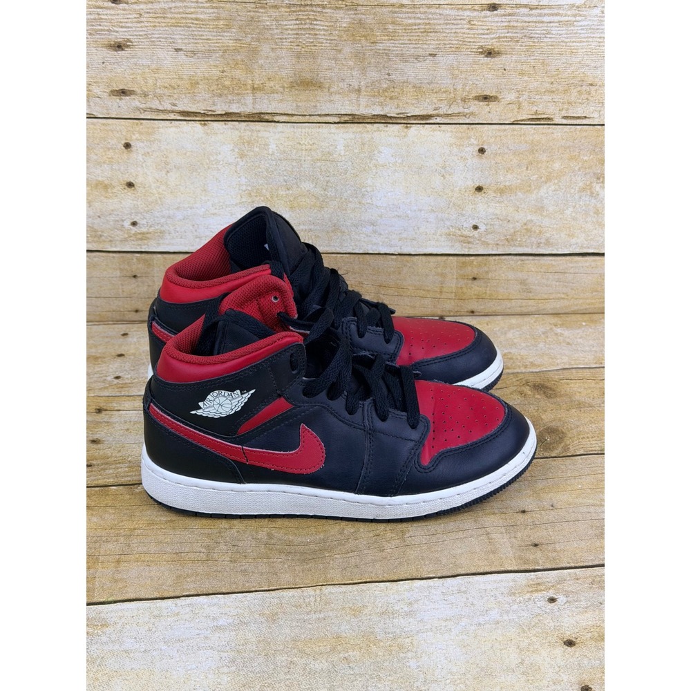 Jordan 1 Mid Bred Black Gym Red White Kids Basketball Shoes DQ8423-067 Size 4.5Y